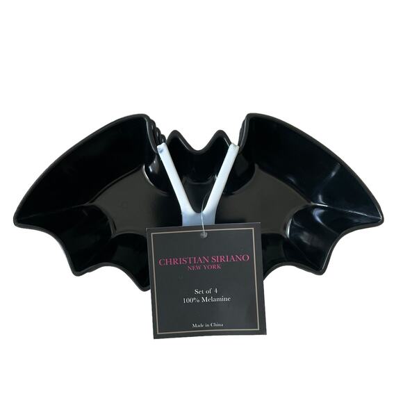 Christian Siriano BLACK BAT Melamine Bowls 7.5x2 Set of 4 Spooky Halloween NEW - Picture 3 of 13